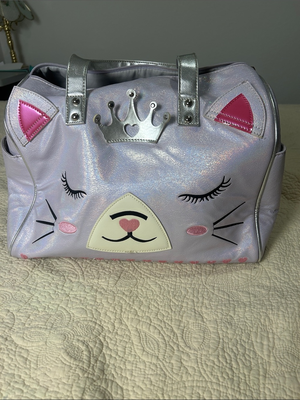 Iridescent Purple Cat Duffle Bag with Crown - Under One Sky